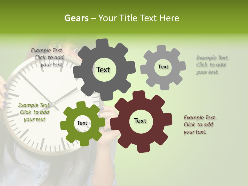 A Woman Holding A Large Clock Over Her Face PowerPoint Template