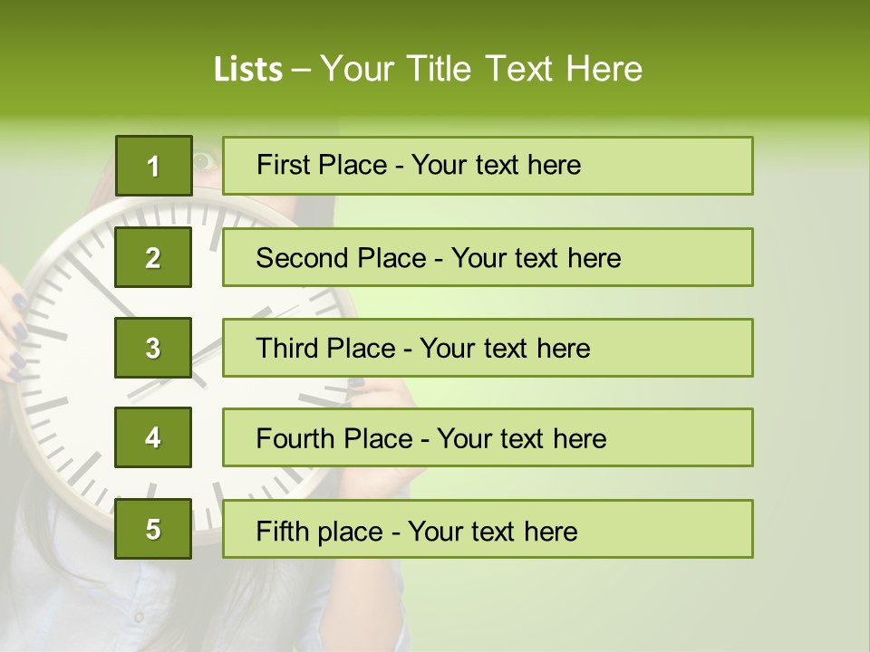 A Woman Holding A Large Clock Over Her Face PowerPoint Template