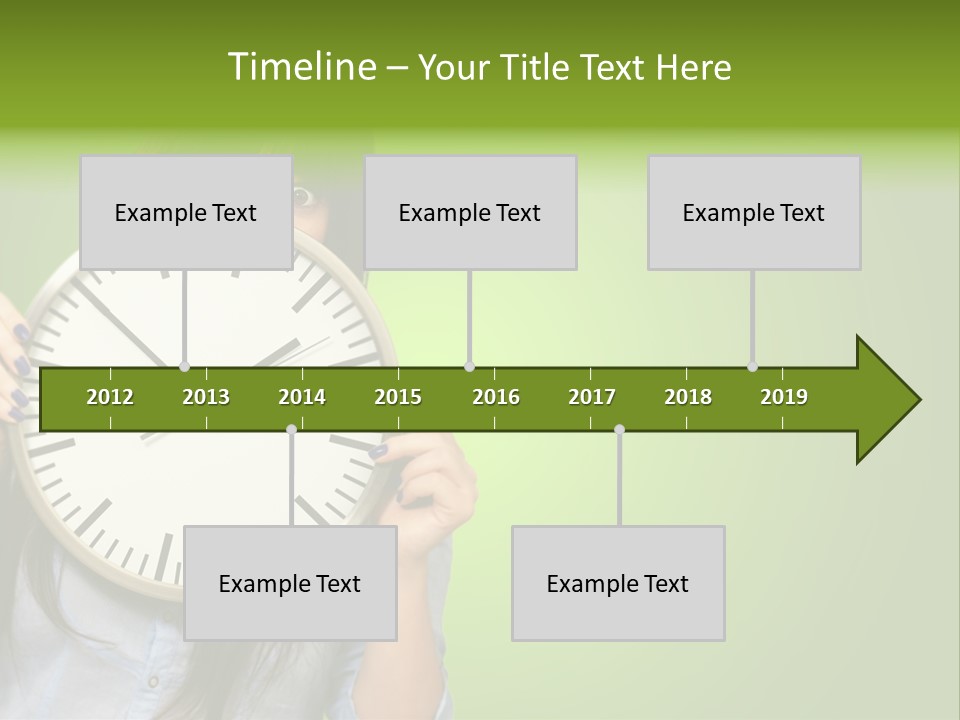 A Woman Holding A Large Clock Over Her Face PowerPoint Template