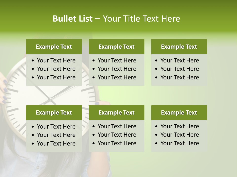 A Woman Holding A Large Clock Over Her Face PowerPoint Template