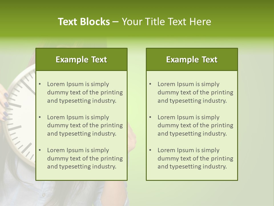 A Woman Holding A Large Clock Over Her Face PowerPoint Template
