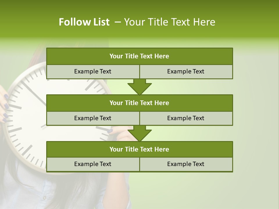 A Woman Holding A Large Clock Over Her Face PowerPoint Template