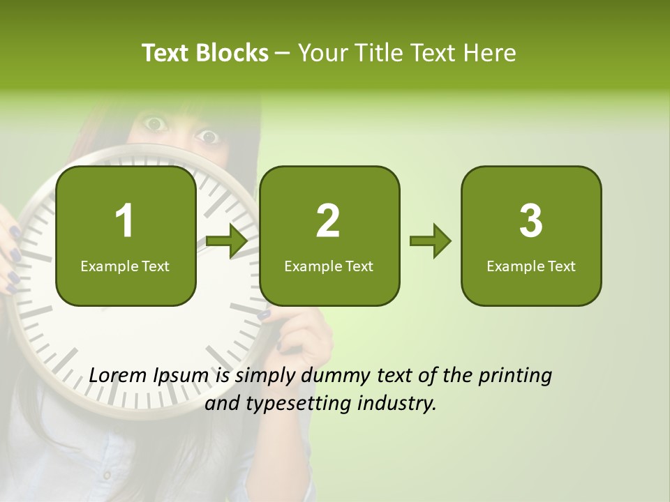 A Woman Holding A Large Clock Over Her Face PowerPoint Template