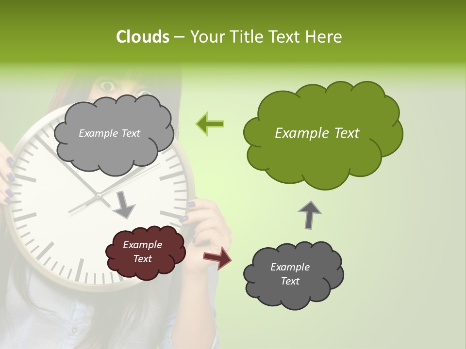 A Woman Holding A Large Clock Over Her Face PowerPoint Template