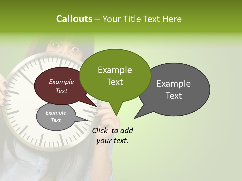 A Woman Holding A Large Clock Over Her Face PowerPoint Template