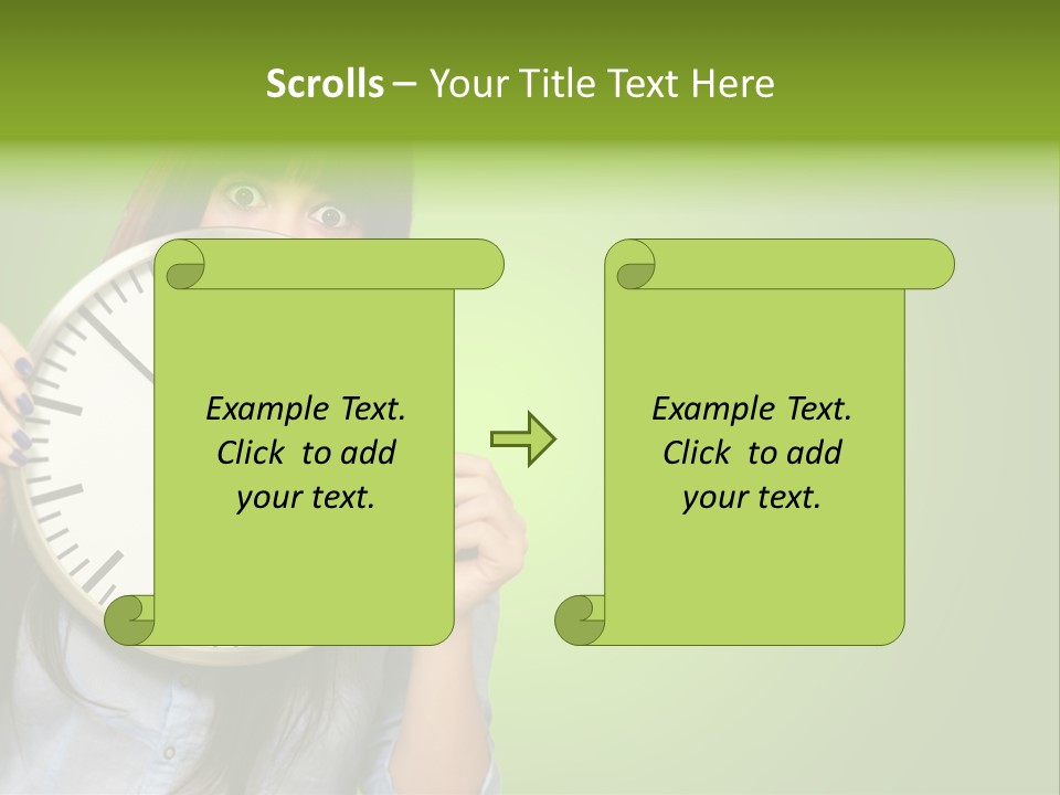 A Woman Holding A Large Clock Over Her Face PowerPoint Template