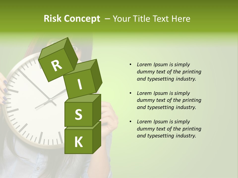 A Woman Holding A Large Clock Over Her Face PowerPoint Template