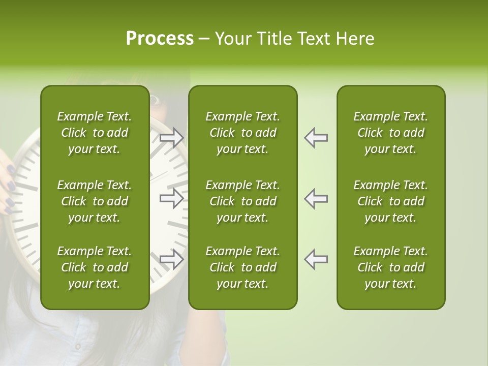A Woman Holding A Large Clock Over Her Face PowerPoint Template