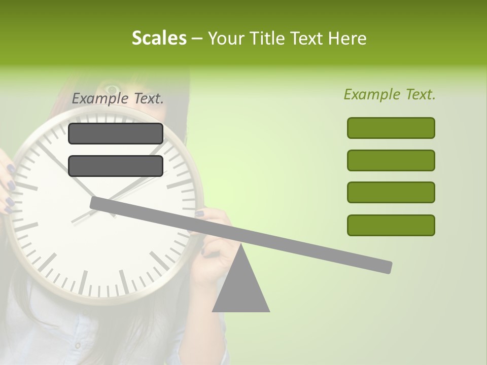 A Woman Holding A Large Clock Over Her Face PowerPoint Template