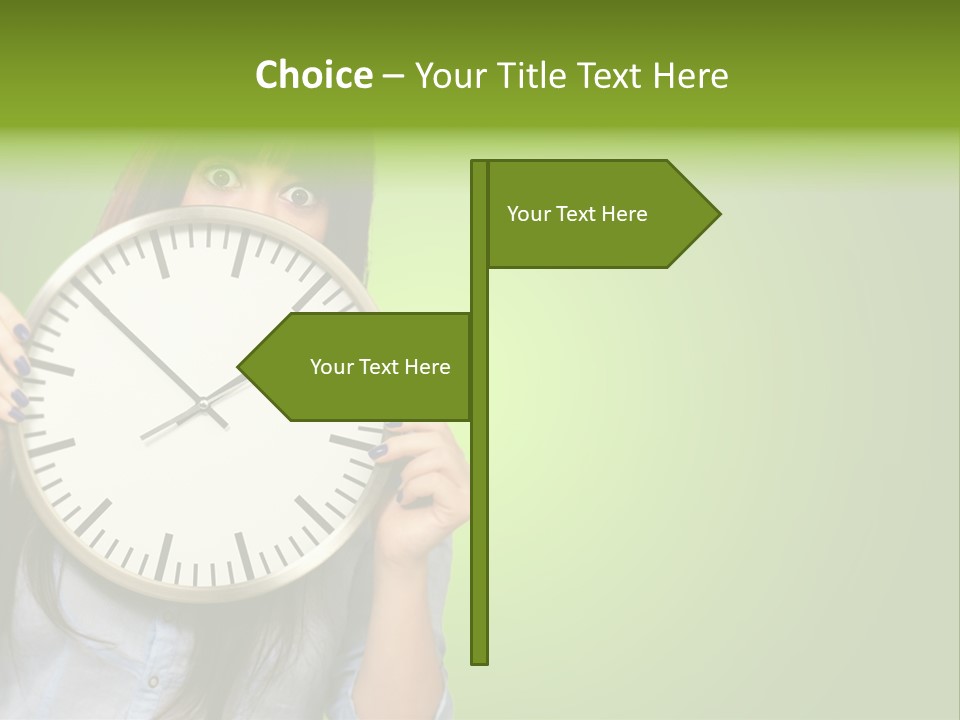 A Woman Holding A Large Clock Over Her Face PowerPoint Template