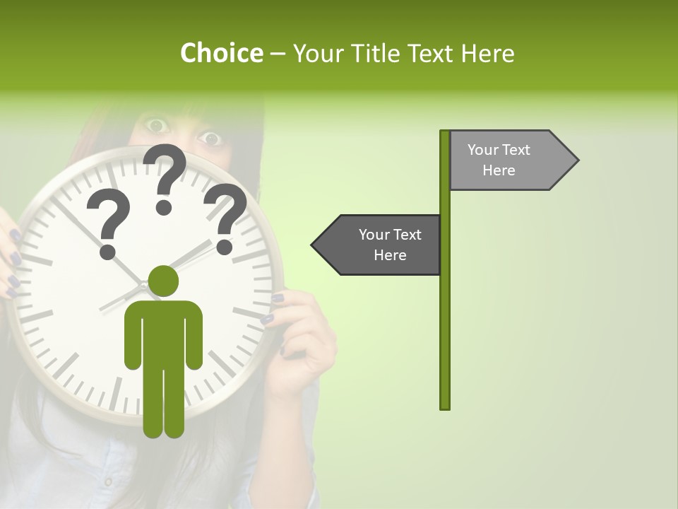 A Woman Holding A Large Clock Over Her Face PowerPoint Template