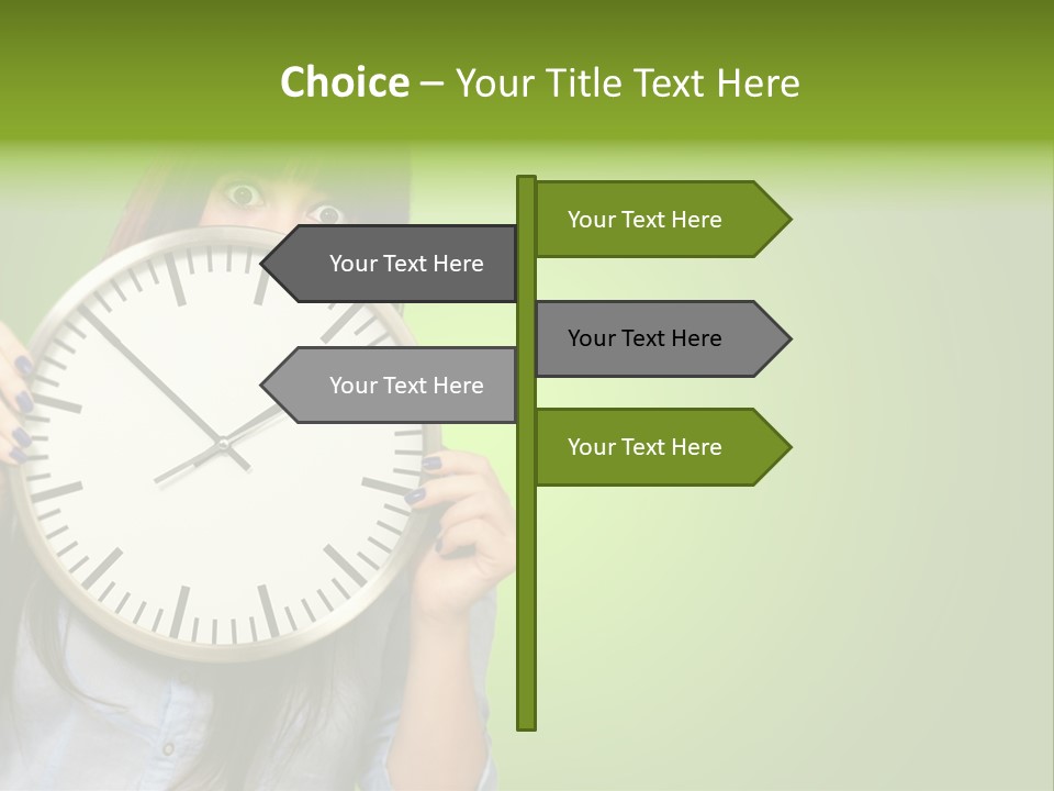 A Woman Holding A Large Clock Over Her Face PowerPoint Template