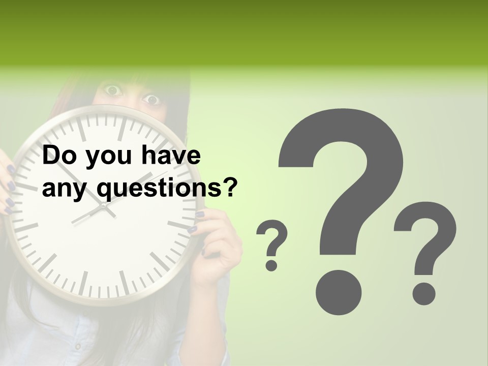 A Woman Holding A Large Clock Over Her Face PowerPoint Template