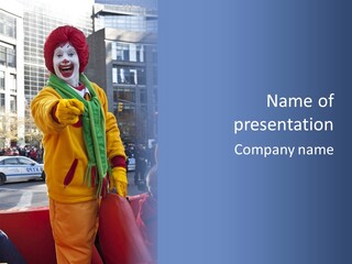 A Clown In A Yellow Suit And Green Scarf PowerPoint Template