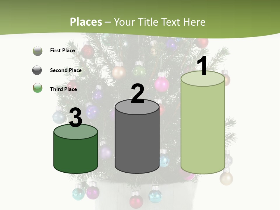 A Small Christmas Tree In A Pot With Ornaments On It PowerPoint Template