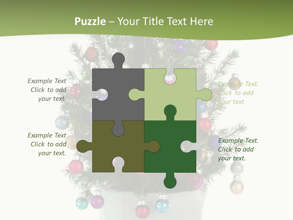 A Small Christmas Tree In A Pot With Ornaments On It PowerPoint Template
