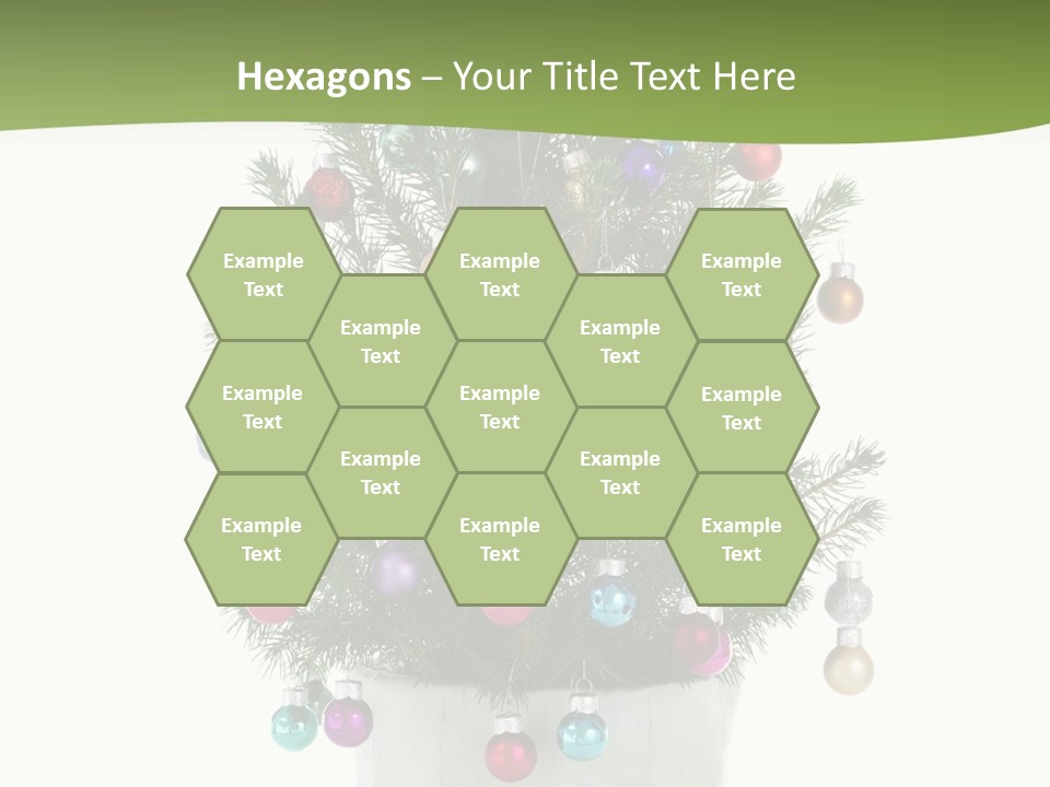 A Small Christmas Tree In A Pot With Ornaments On It PowerPoint Template