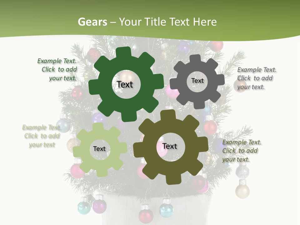 A Small Christmas Tree In A Pot With Ornaments On It PowerPoint Template