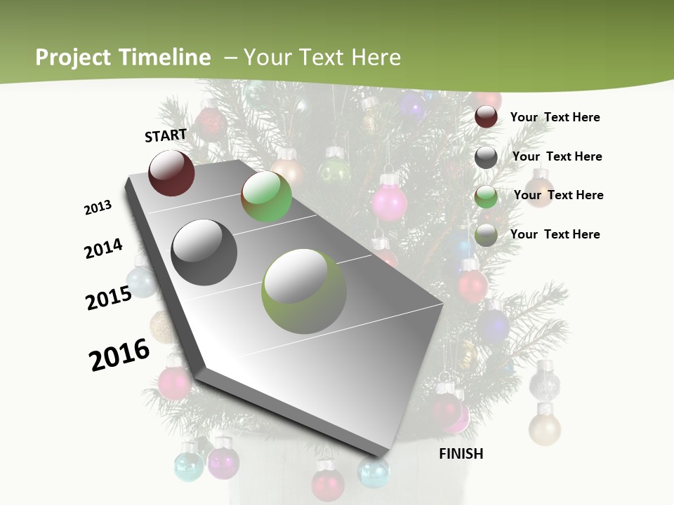 A Small Christmas Tree In A Pot With Ornaments On It PowerPoint Template