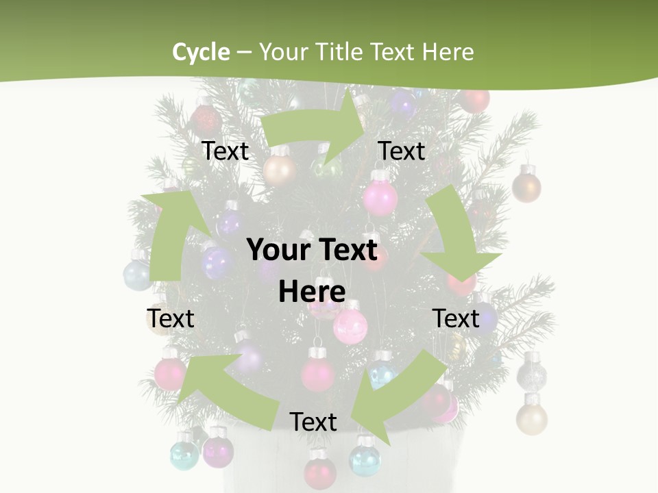 A Small Christmas Tree In A Pot With Ornaments On It PowerPoint Template