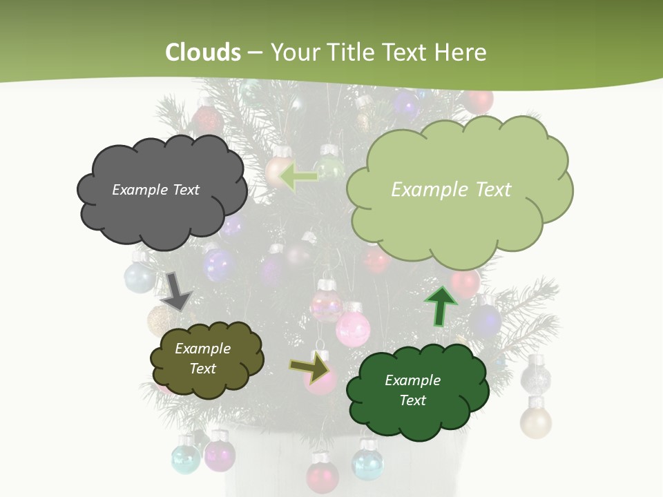 A Small Christmas Tree In A Pot With Ornaments On It PowerPoint Template