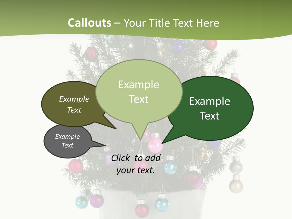 A Small Christmas Tree In A Pot With Ornaments On It PowerPoint Template