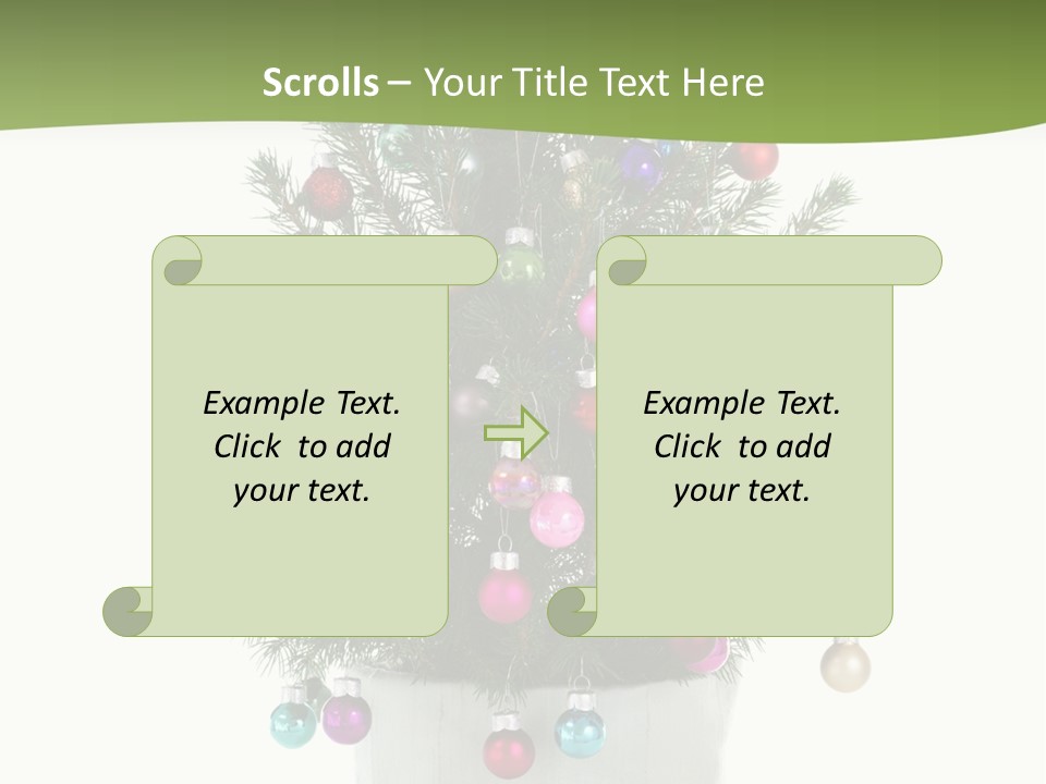 A Small Christmas Tree In A Pot With Ornaments On It PowerPoint Template