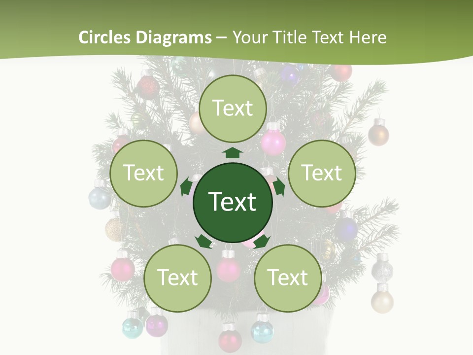 A Small Christmas Tree In A Pot With Ornaments On It PowerPoint Template