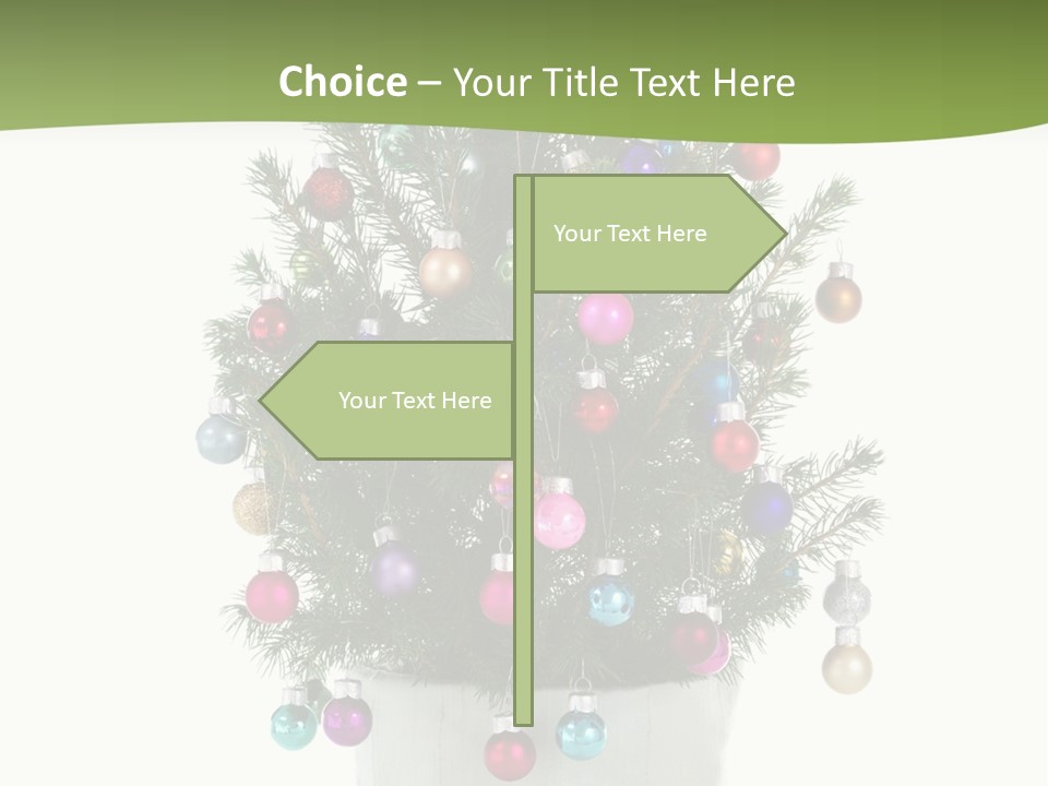 A Small Christmas Tree In A Pot With Ornaments On It PowerPoint Template