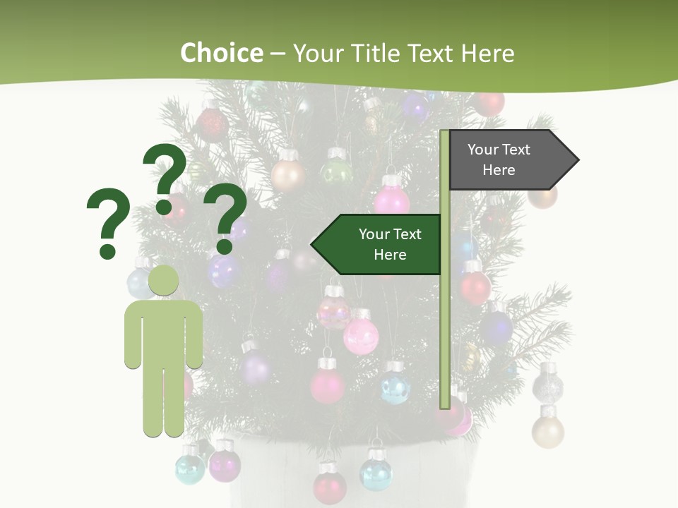 A Small Christmas Tree In A Pot With Ornaments On It PowerPoint Template
