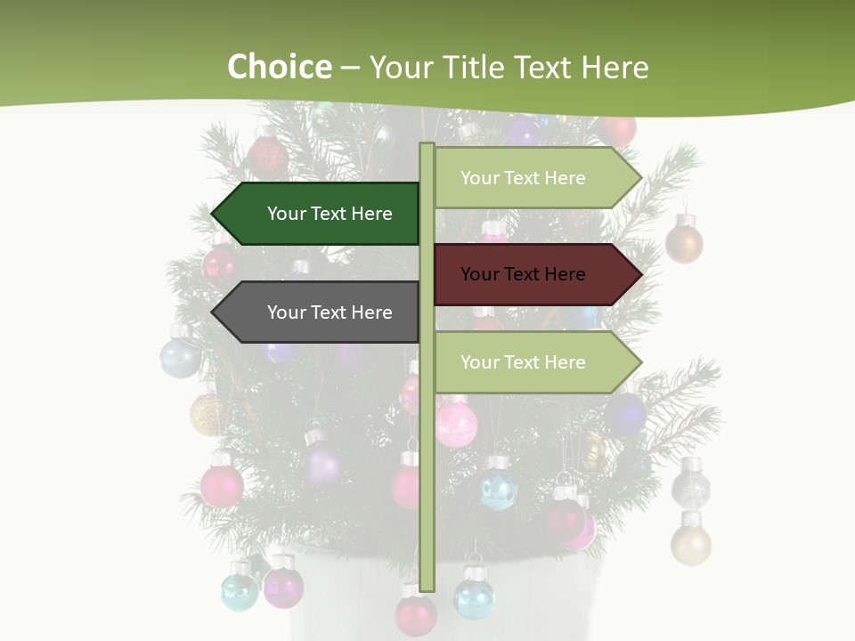A Small Christmas Tree In A Pot With Ornaments On It PowerPoint Template