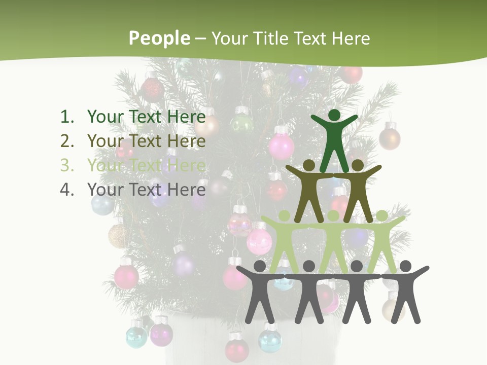 A Small Christmas Tree In A Pot With Ornaments On It PowerPoint Template
