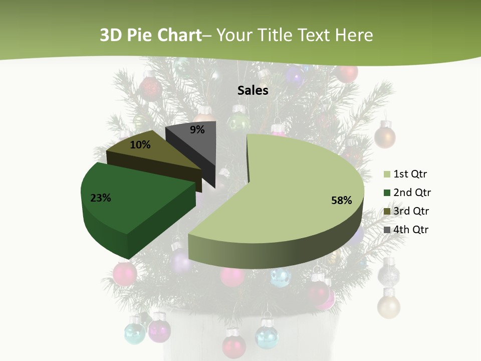 A Small Christmas Tree In A Pot With Ornaments On It PowerPoint Template