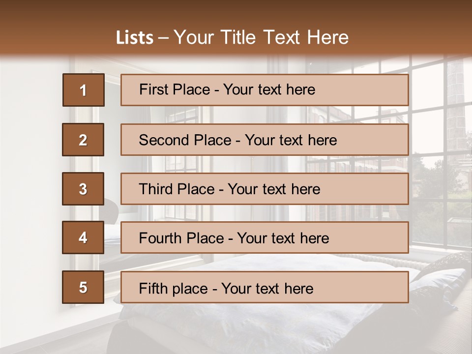 A Bedroom With A Bed And A Window PowerPoint Template