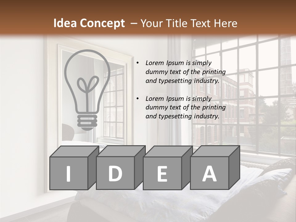 A Bedroom With A Bed And A Window PowerPoint Template