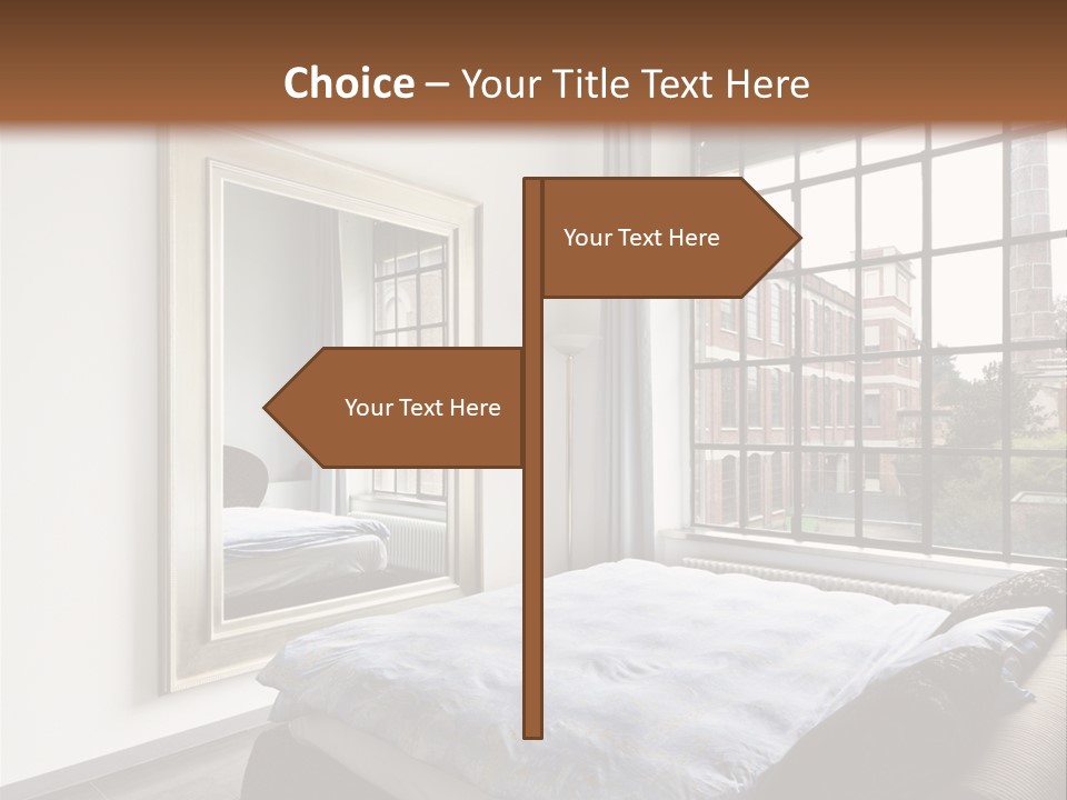 A Bedroom With A Bed And A Window PowerPoint Template