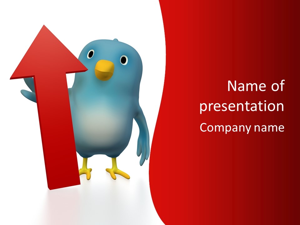 A Blue Bird Holding A Red Arrow On A White Background PowerPoint Template