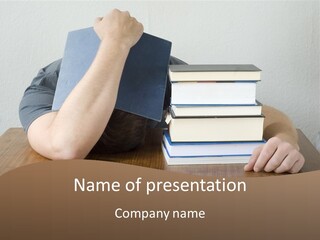 A Person Sitting At A Table With A Stack Of Books PowerPoint Template