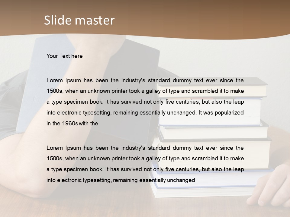 A Person Sitting At A Table With A Stack Of Books PowerPoint Template