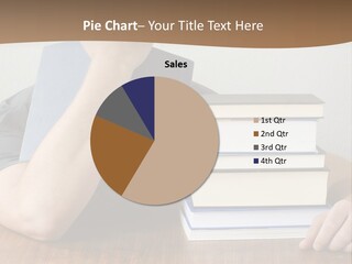 A Person Sitting At A Table With A Stack Of Books PowerPoint Template