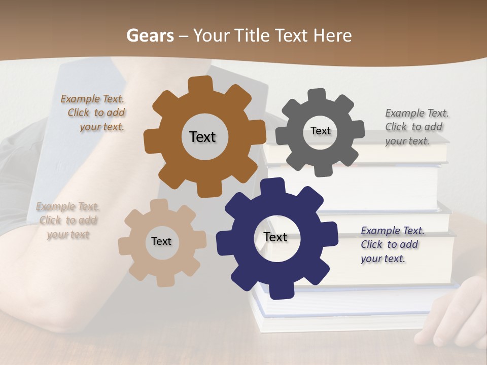 A Person Sitting At A Table With A Stack Of Books PowerPoint Template