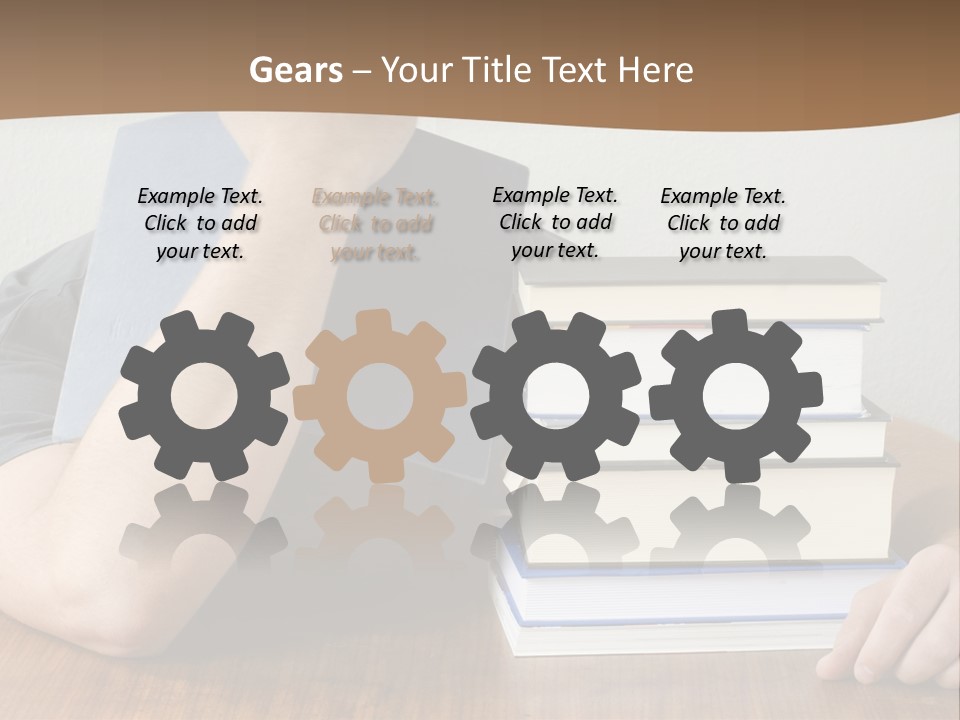 A Person Sitting At A Table With A Stack Of Books PowerPoint Template