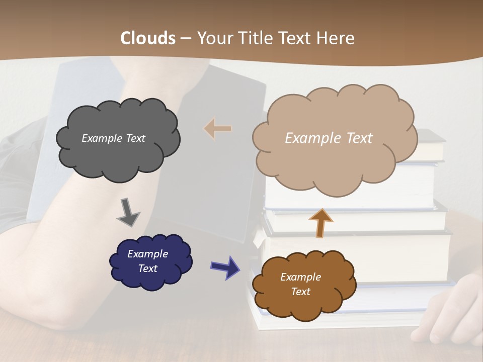 A Person Sitting At A Table With A Stack Of Books PowerPoint Template