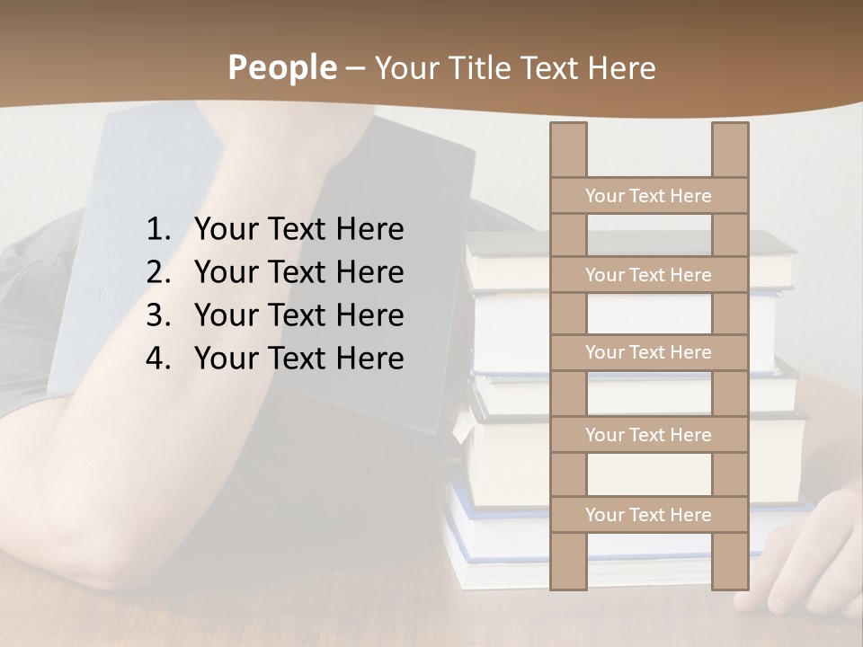 A Person Sitting At A Table With A Stack Of Books PowerPoint Template