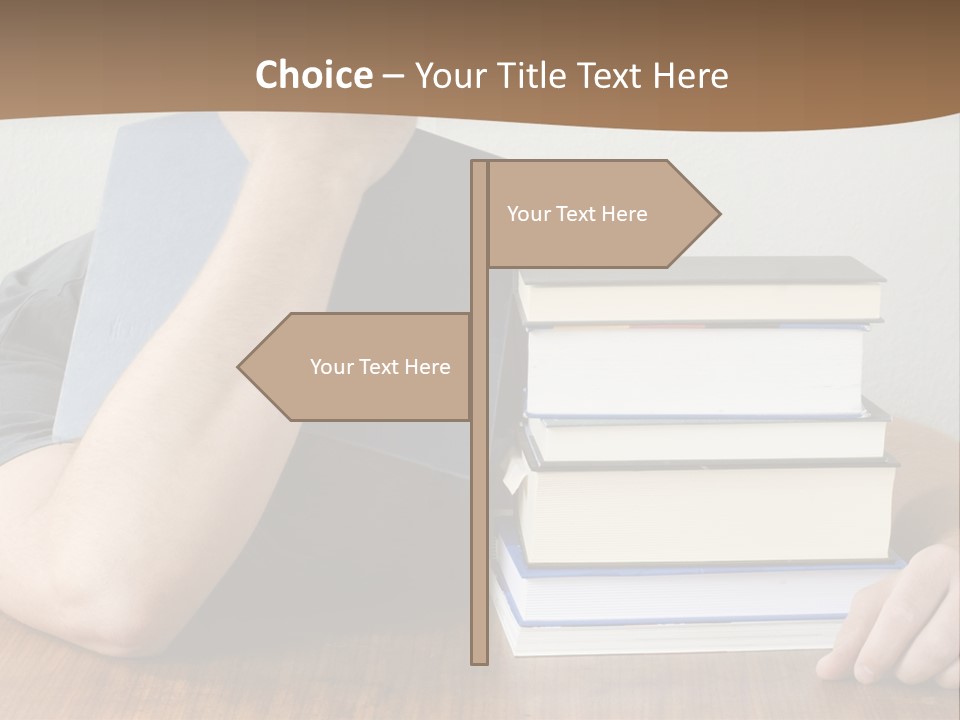 A Person Sitting At A Table With A Stack Of Books PowerPoint Template
