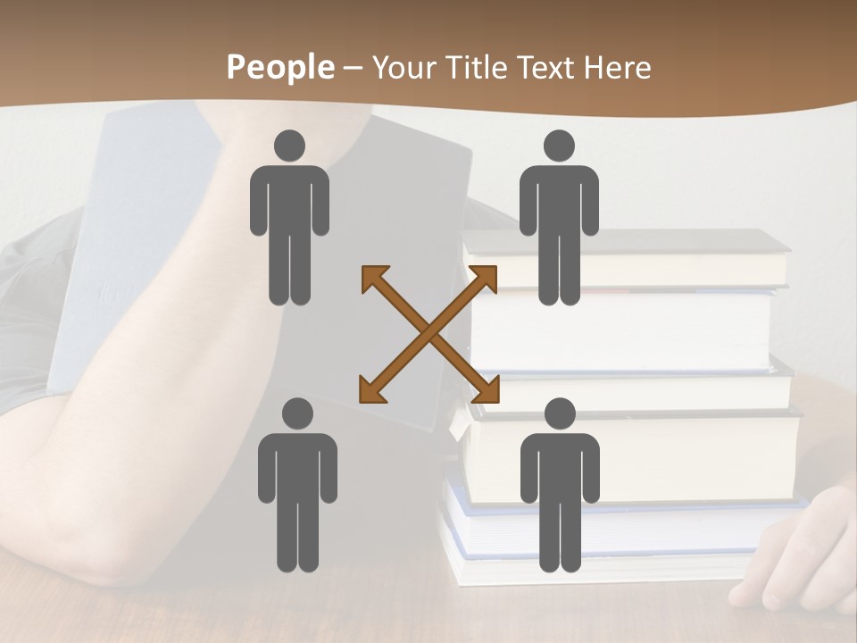 A Person Sitting At A Table With A Stack Of Books PowerPoint Template