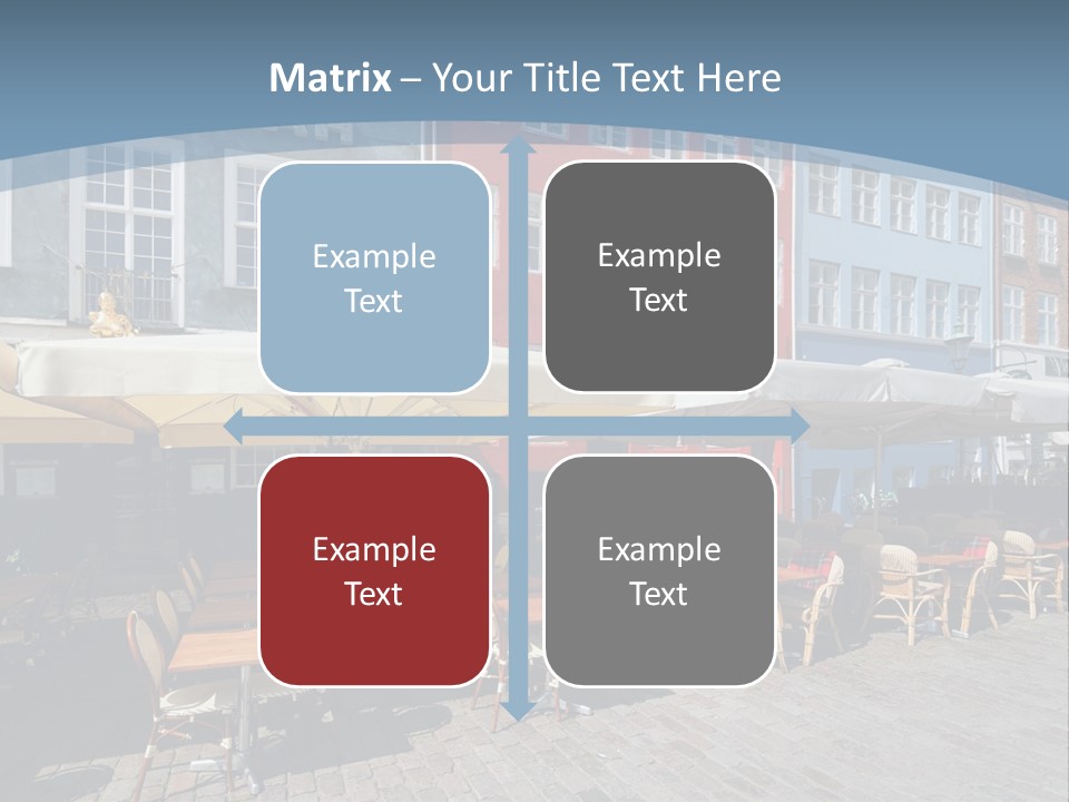 A Row Of Tables And Chairs With Umbrellas Over Them PowerPoint Template