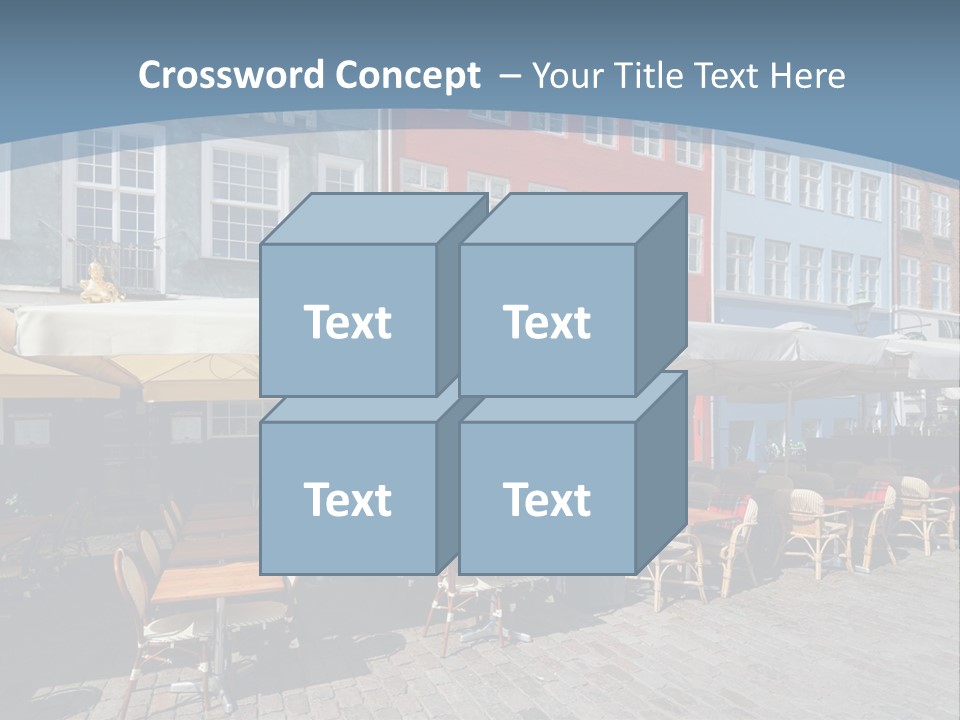 A Row Of Tables And Chairs With Umbrellas Over Them PowerPoint Template