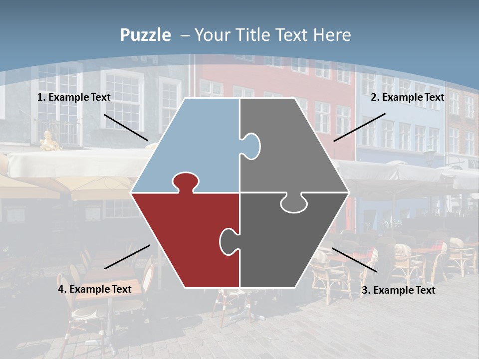 A Row Of Tables And Chairs With Umbrellas Over Them PowerPoint Template
