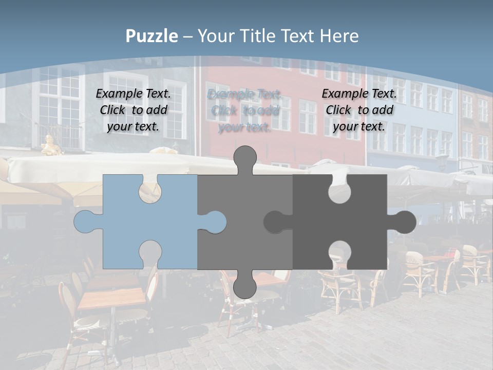 A Row Of Tables And Chairs With Umbrellas Over Them PowerPoint Template